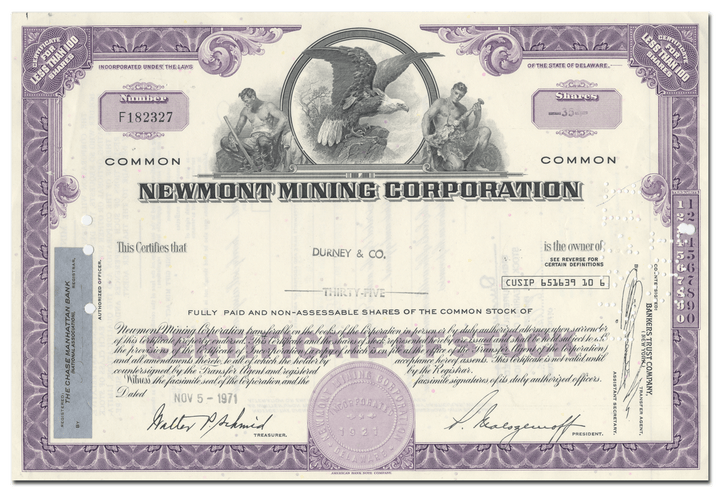 Newmont Mining Corporation Stock Certificate