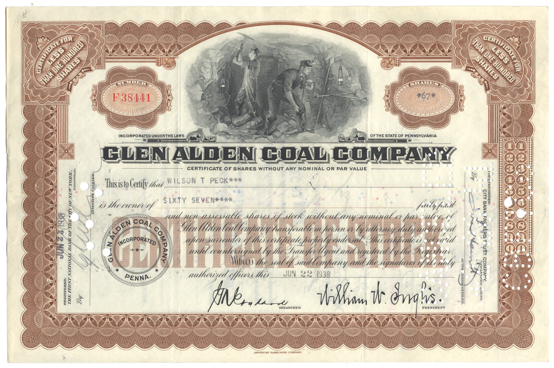 Glen Alden Coal Company Stock Certificate