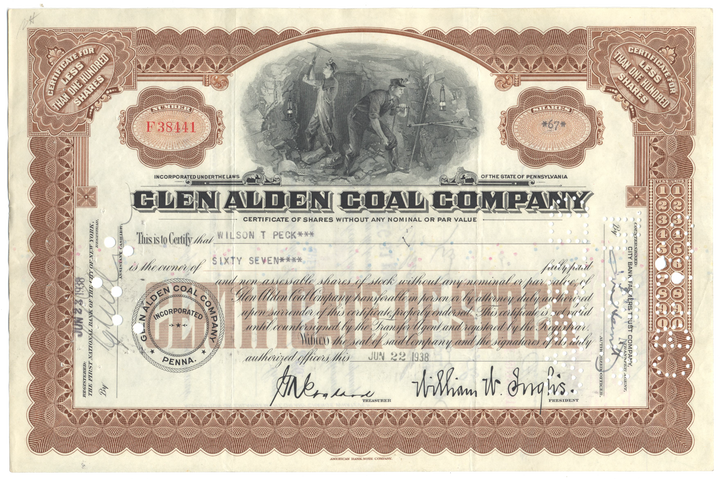 Glen Alden Coal Company Stock Certificate