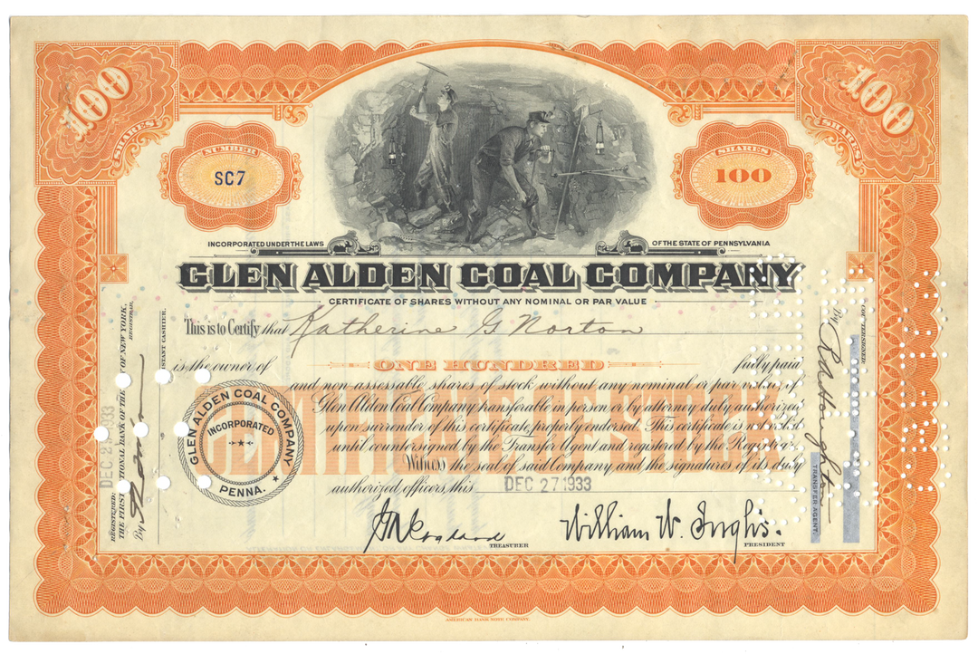 Glen Alden Coal Company Stock Certificate