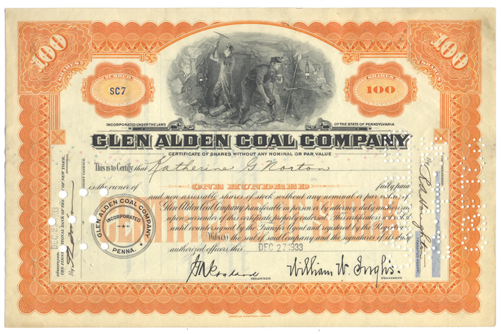 Glen Alden Coal Company Stock Certificate