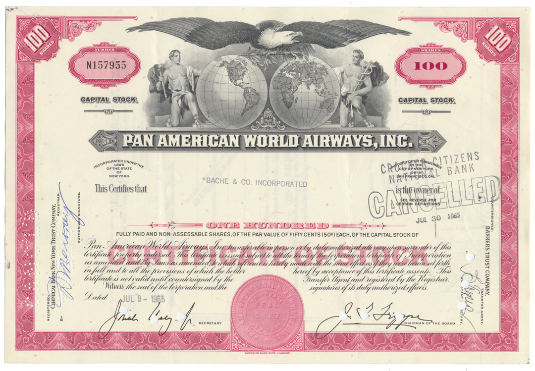 Pan American World Airways, Inc. Stock Certificate