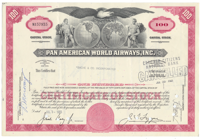 Pan American World Airways, Inc. Stock Certificate