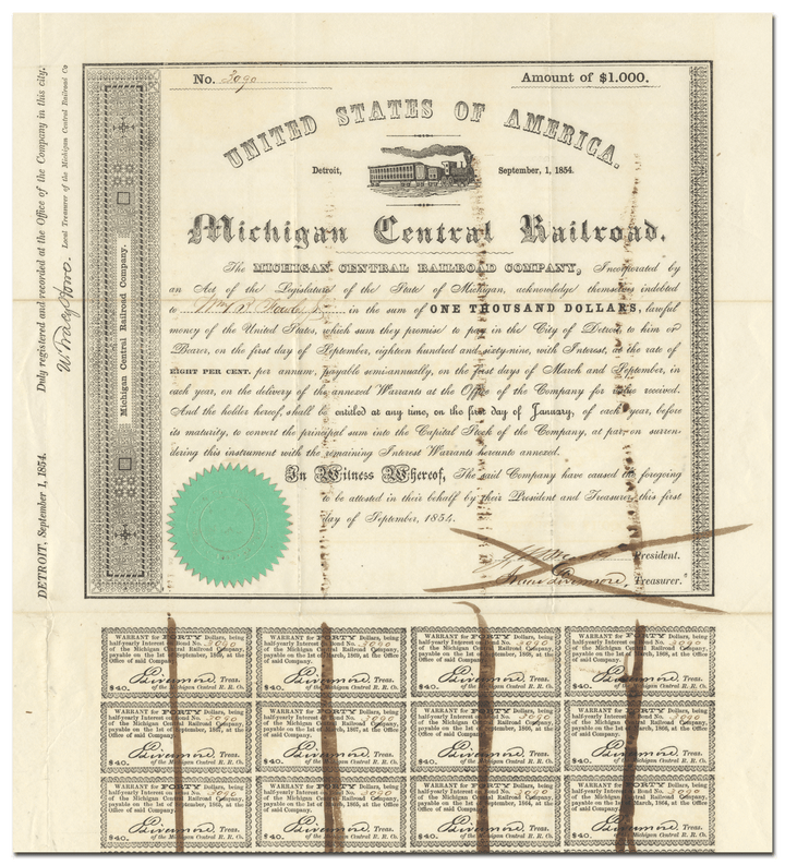 Michigan Central Railroad Company Bond Certificate