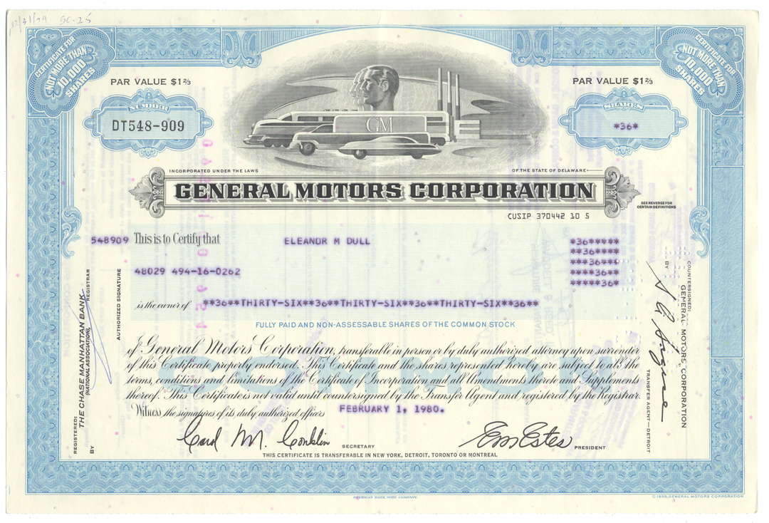 General Motors Stock Certificate