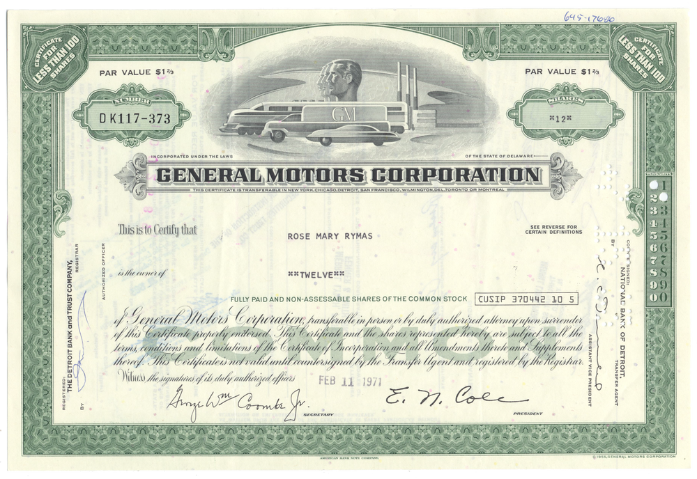 General Motors Stock Certificate