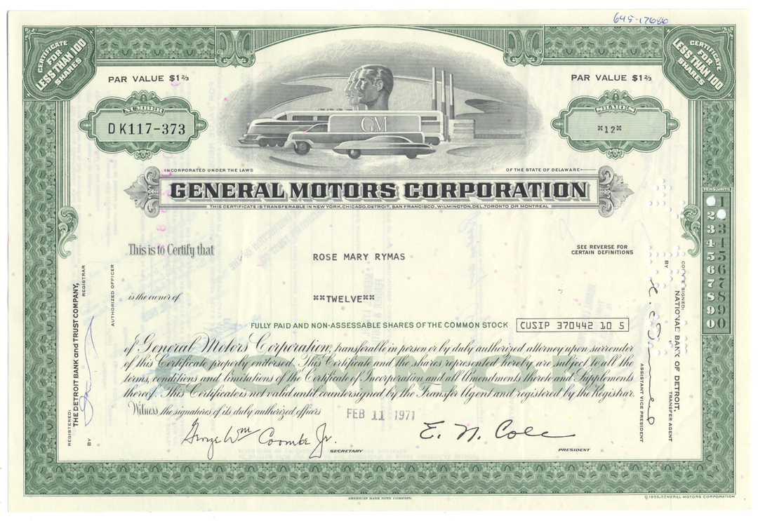 General Motors Stock Certificate