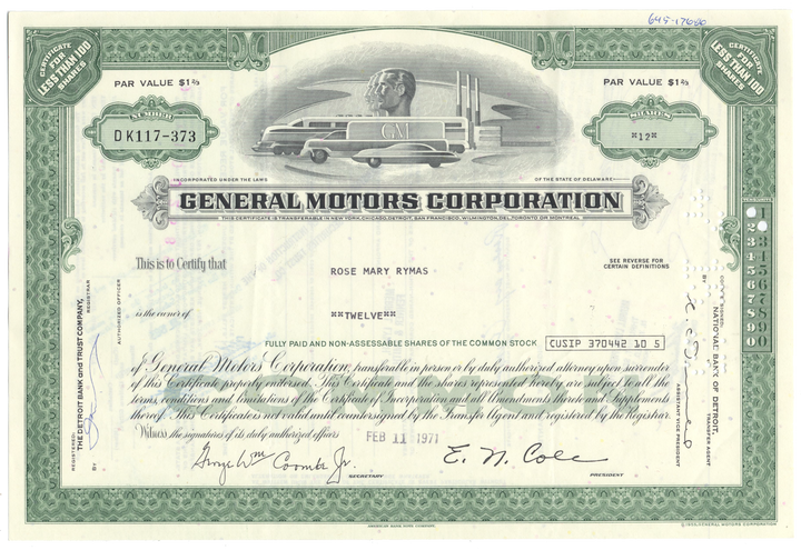 General Motors Stock Certificate