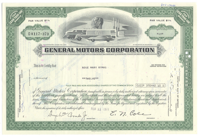General Motors Stock Certificate