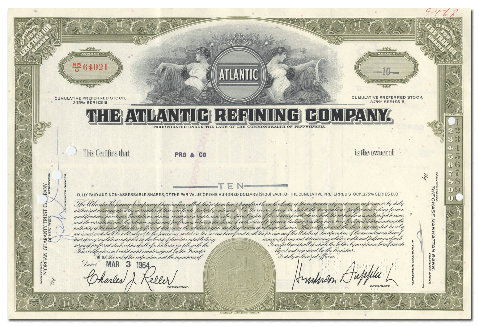 Atlantic Refining Company Stock Certificate