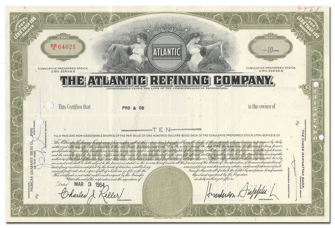 Atlantic Refining Company Stock Certificate