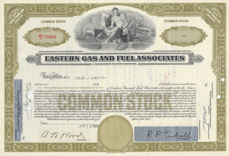 Eastern Gas and Fuel Associates Stock Certificate