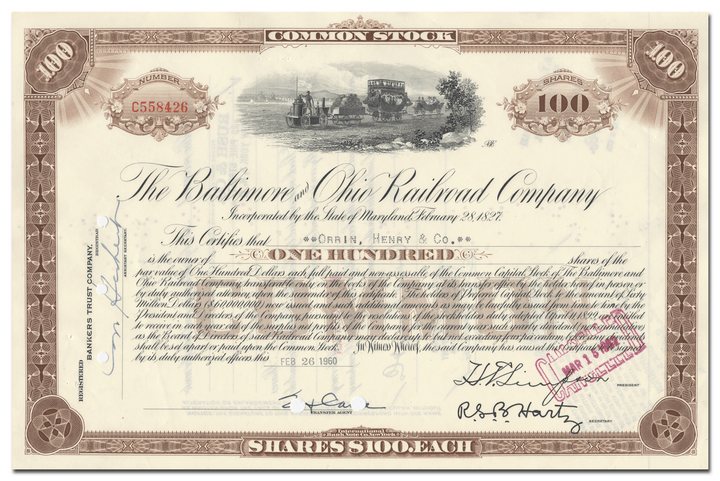 Baltimore and Ohio Railroad Company Stock Certificate