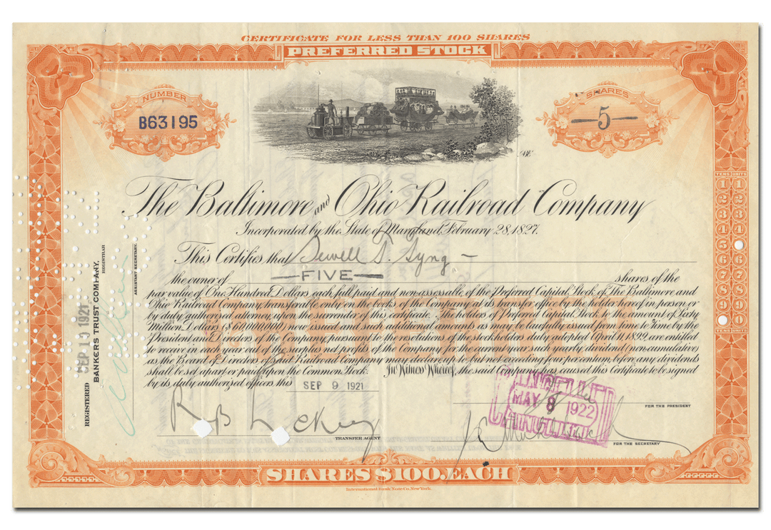 Baltimore and Ohio Railroad Company Stock Certificate