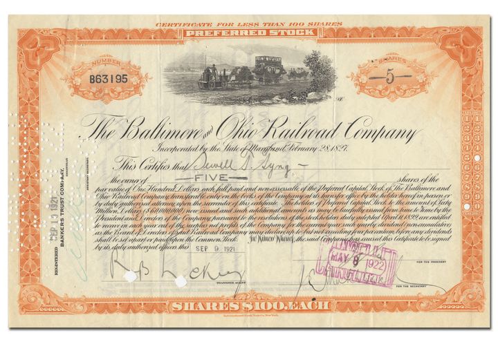 Baltimore and Ohio Railroad Company Stock Certificate