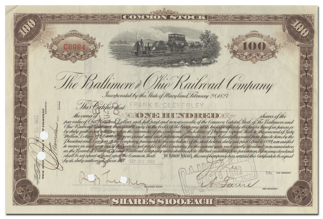 Baltimore and Ohio Railroad Company Stock Certificate