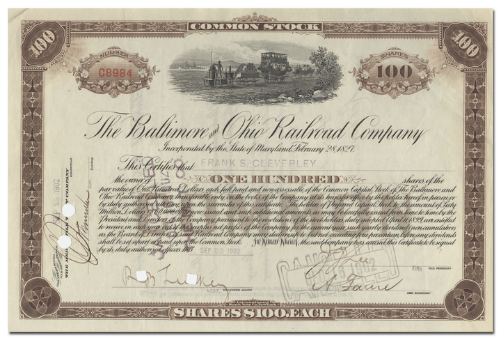 Baltimore and Ohio Railroad Company Stock Certificate