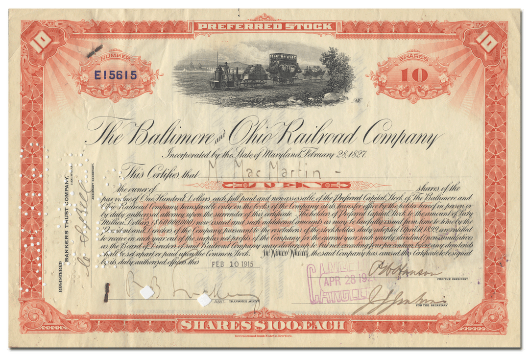 Baltimore and Ohio Railroad Company Stock Certificate