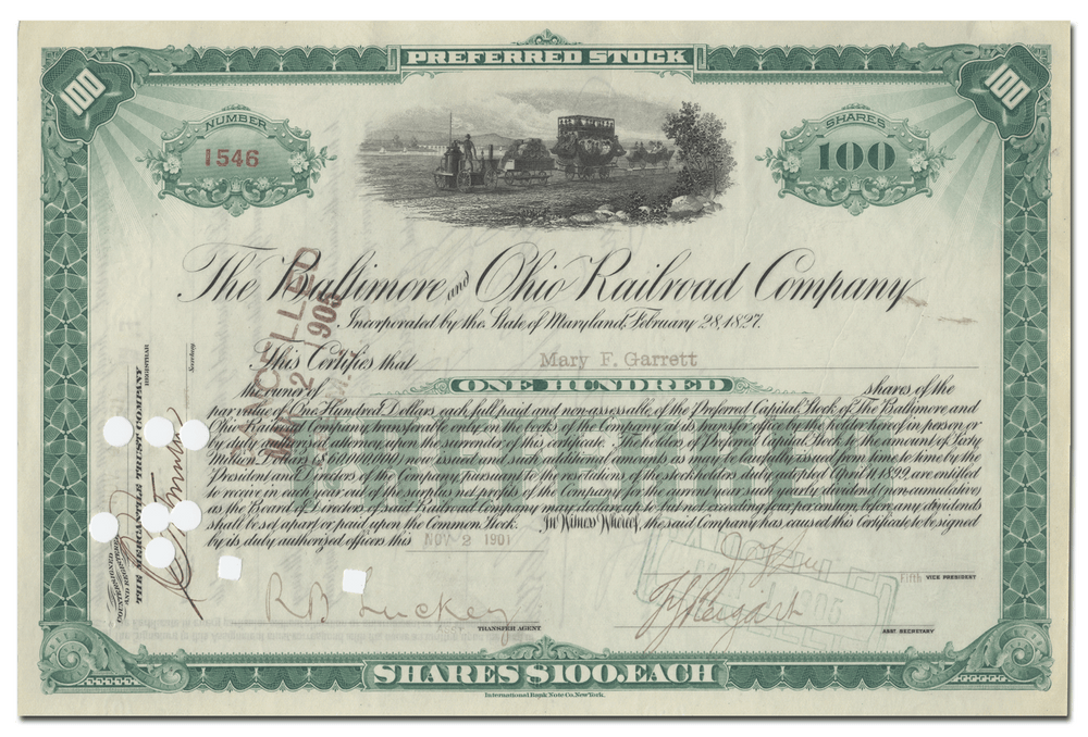 Baltimore and Ohio Railroad Company Stock Certificate