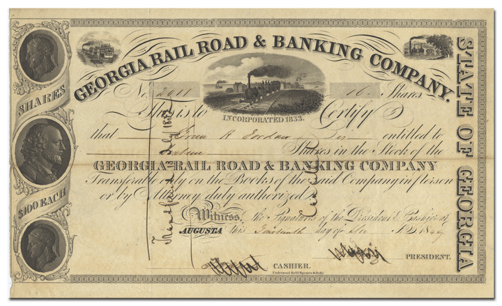 Georgia Rail Road & Banking Company Stock Certificate