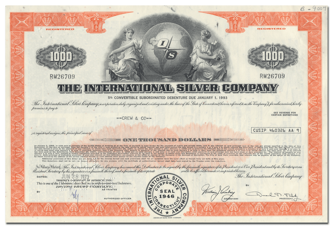 International Silver Company Bond Certificate