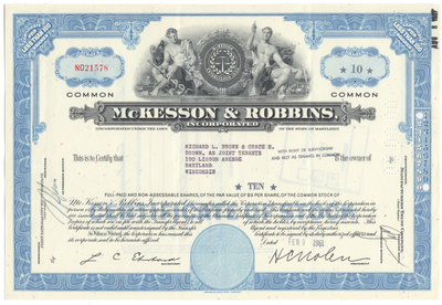 McKesson & Robbins, Inc. Stock Certificate