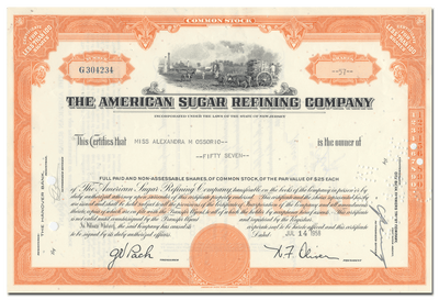 American Sugar Refining Company Stock Certificate