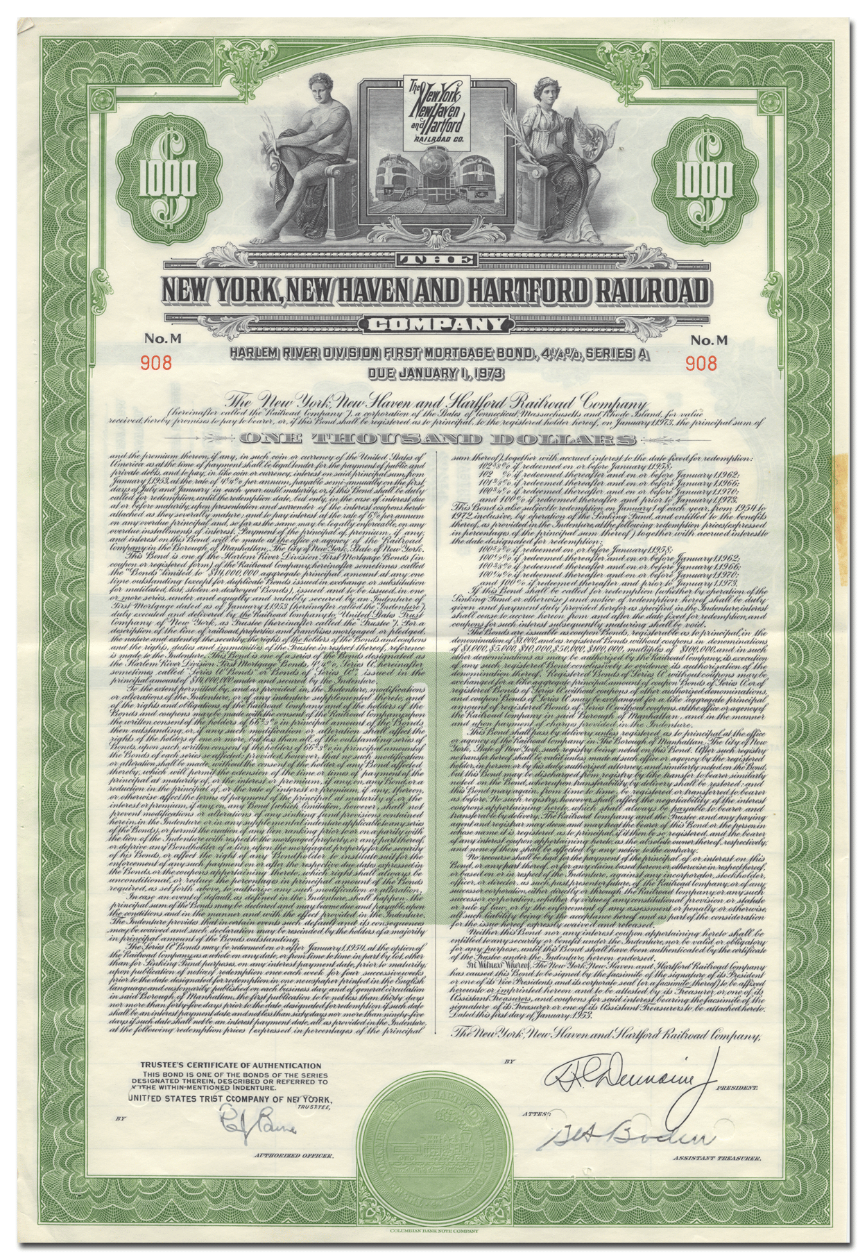 New York, New Haven and Hartford Railroad Company Bond Certificate