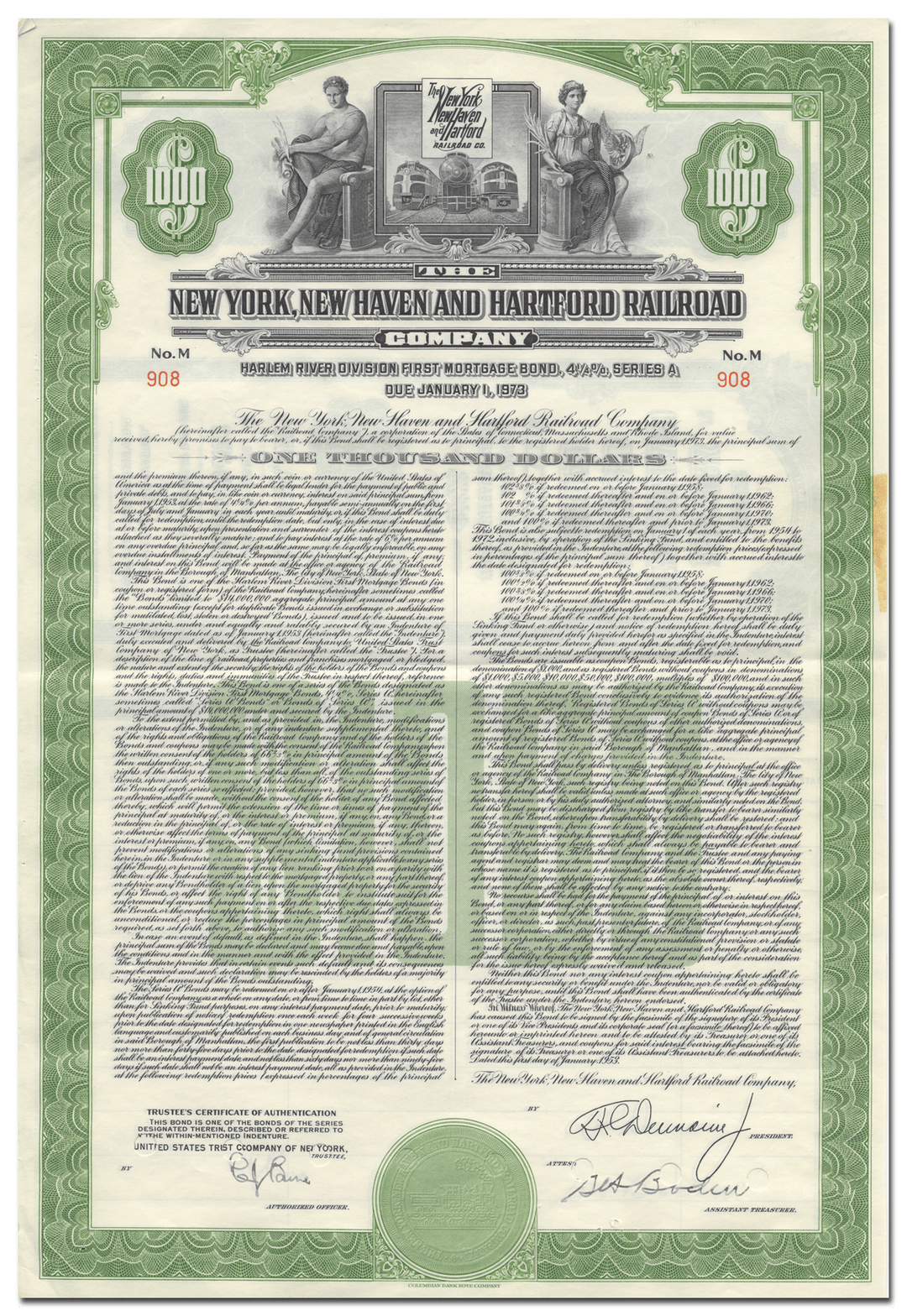 New York, New Haven and Hartford Railroad Company Bond Certificate