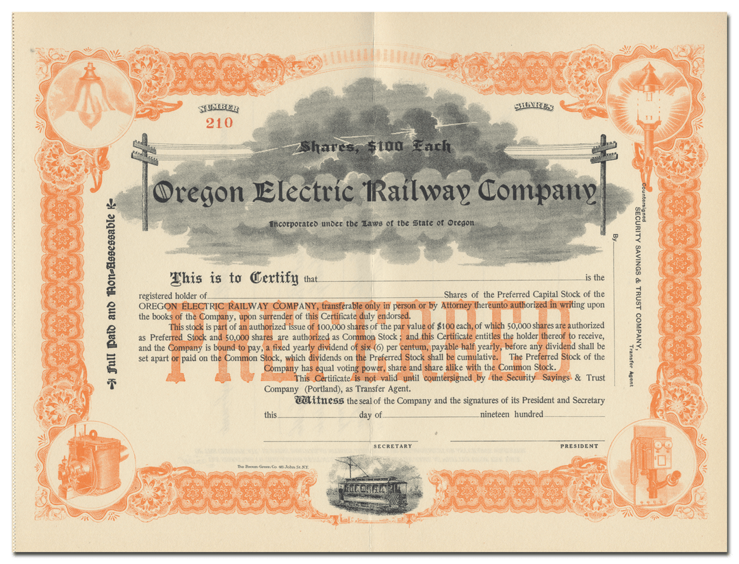 Oregon Electric Railway Company Stock Certificate