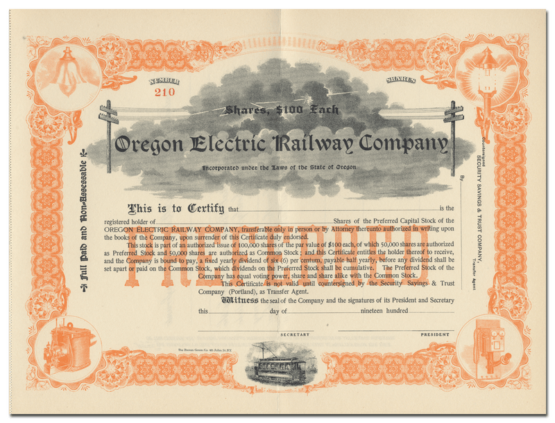 Oregon Electric Railway Company Stock Certificate