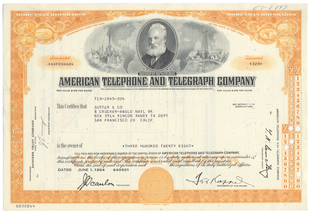 American Telephone & Telegraph Company Stock Certificate