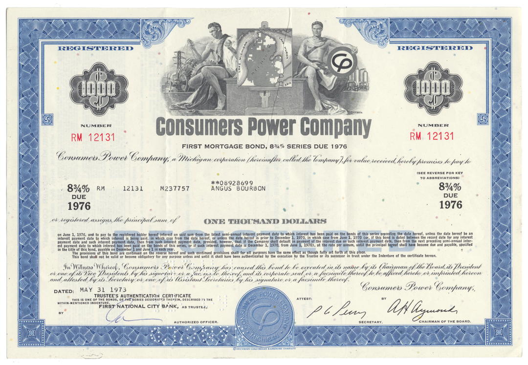 Consumers Power Company Bond Certificate