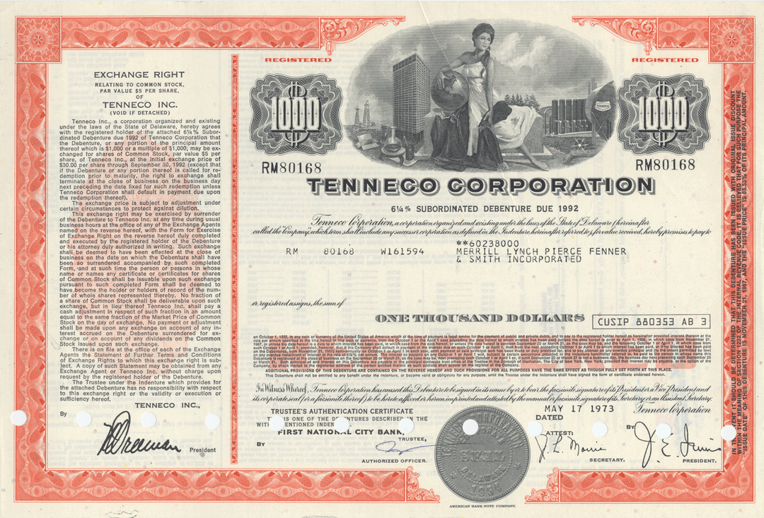 Tenneco Corporation Bond Certificate