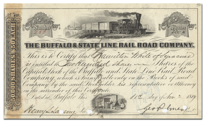 Buffalo & State Line Rail Road Company Stock Certificate