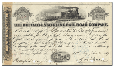 Buffalo & State Line Rail Road Company Stock Certificate