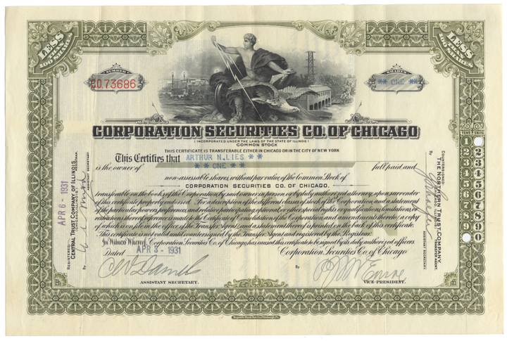 Corporation Securities Co of Chicago Stock Certificate