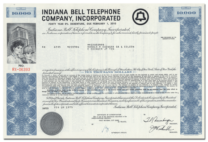 Indiana Bell Telephone Company, Incorporated Bond Certificate