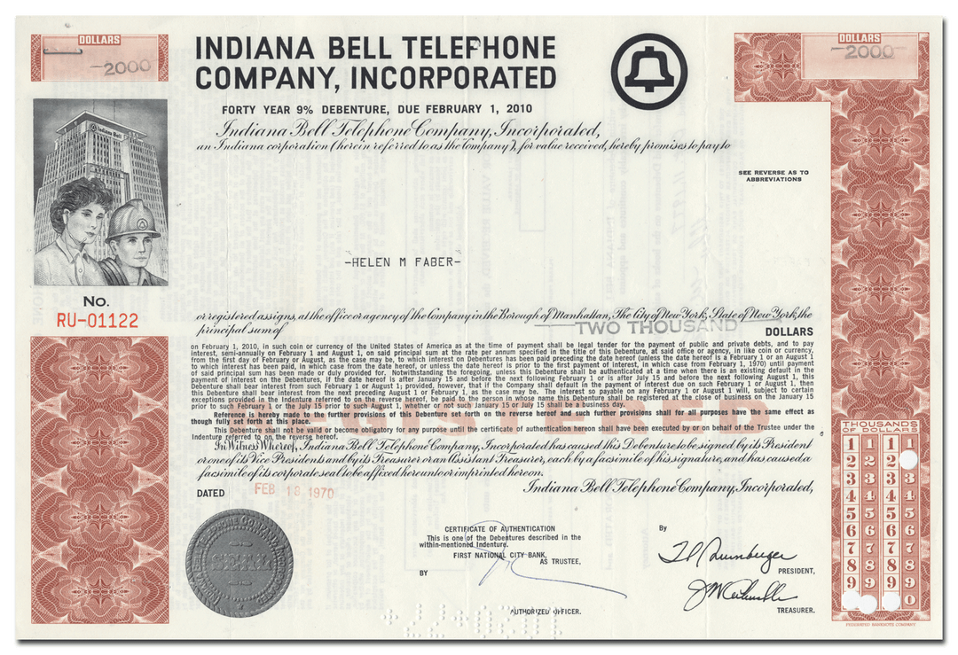 Indiana Bell Telephone Company, Incorporated Bond Certificate