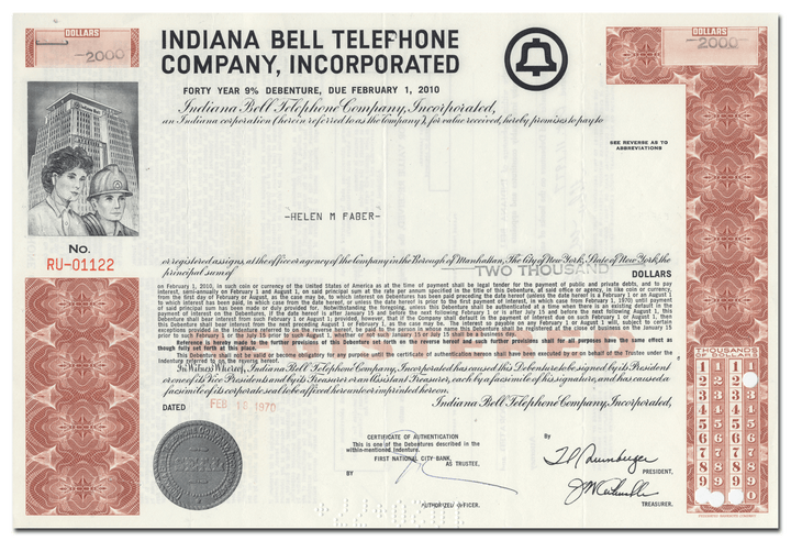 Indiana Bell Telephone Company, Incorporated Bond Certificate