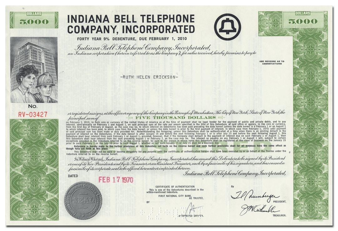 Indiana Bell Telephone Company, Incorporated Bond Certificate