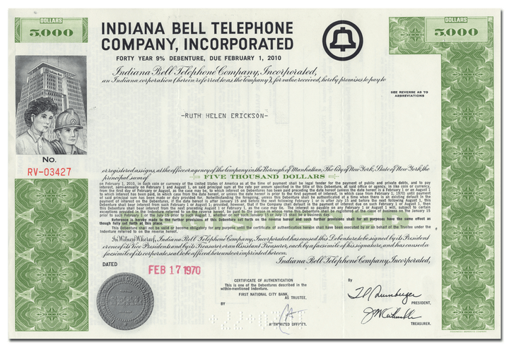 Indiana Bell Telephone Company, Incorporated Bond Certificate