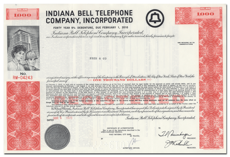 Indiana Bell Telephone Company, Incorporated Bond Certificate