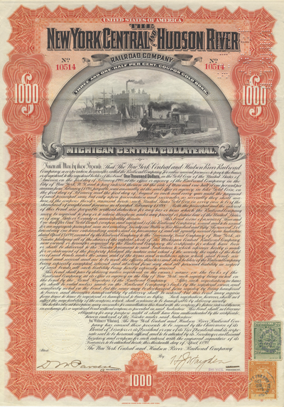 New York and Hudson River Railroad Company Bond Certificate