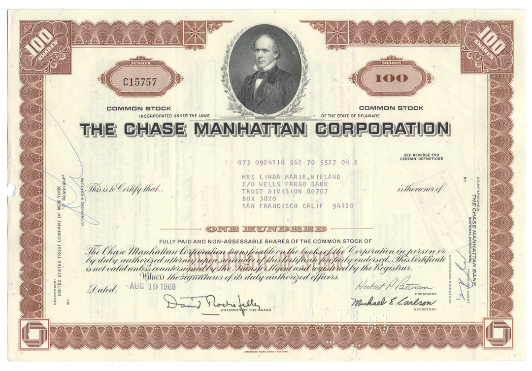 Chase Manhattan Bank Stock Certificate