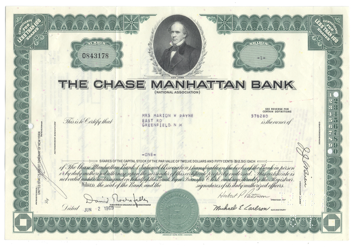 Chase Manhattan Bank Stock Certificate