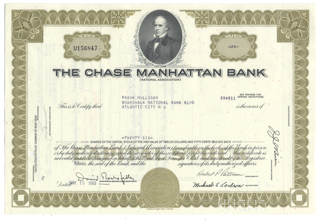 Chase Manhattan Bank Stock Certificate