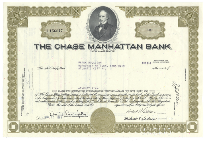 Chase Manhattan Bank Stock Certificate