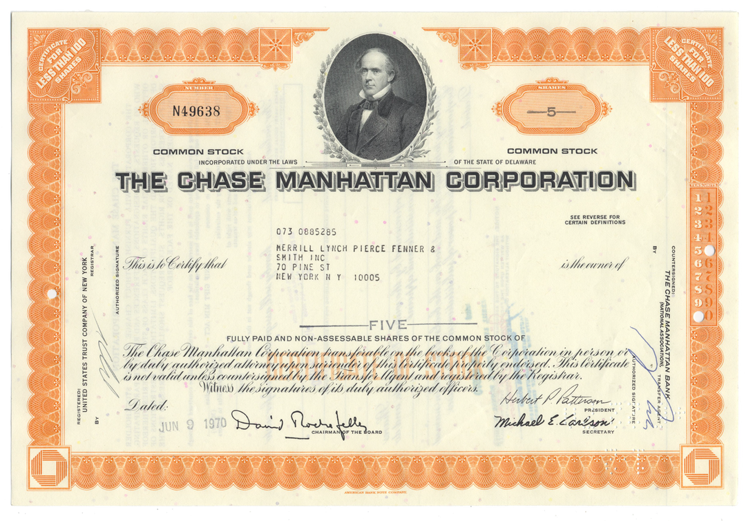 Chase Manhattan Bank Stock Certificate