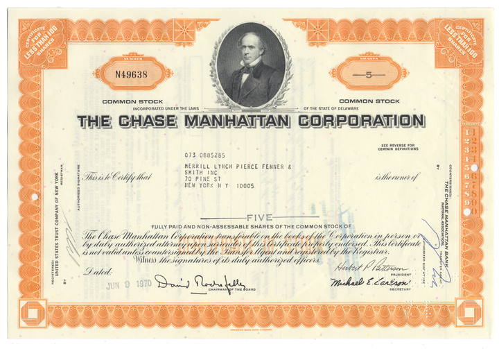 Chase Manhattan Bank Stock Certificate